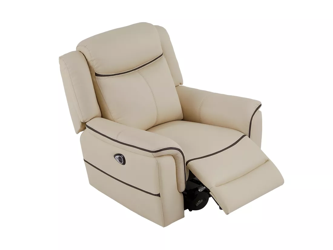 Canapé 3 places et fauteuil relax électrique en cuir beige ADELIO