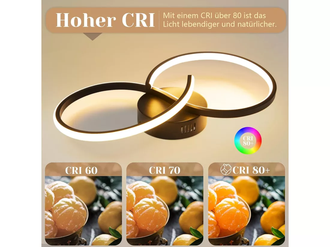 NETTLIFE Plafonnier LED salon moderne noir 12W intérieur 3000K LED blanc chaud