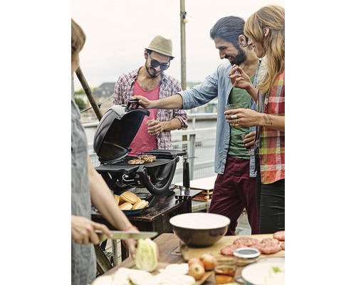 Weber Q 1200 Zwarte gasbarbecue, 1 roestvrijstalen brander 2,49 kW, grilloppervlak 43 x 32 cm, grillrooster van gietijzer, deksel en behuizing van gegoten aluminium, inclusief geïntegreerde thermometer, elektronische ontsteking, twee uitklapbare zijt