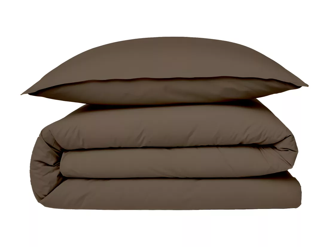 Housse de couette en coton 57 fils unie taupe 200x200cm