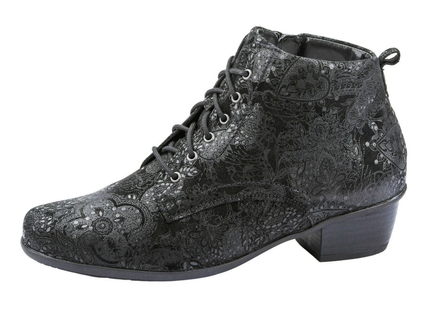 Waldläufer Schnür-Stiefelette mit floraler Prägung