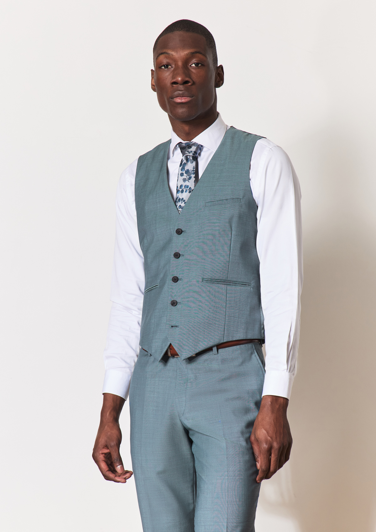 Gilet de costume en laine unie bleu céruléen