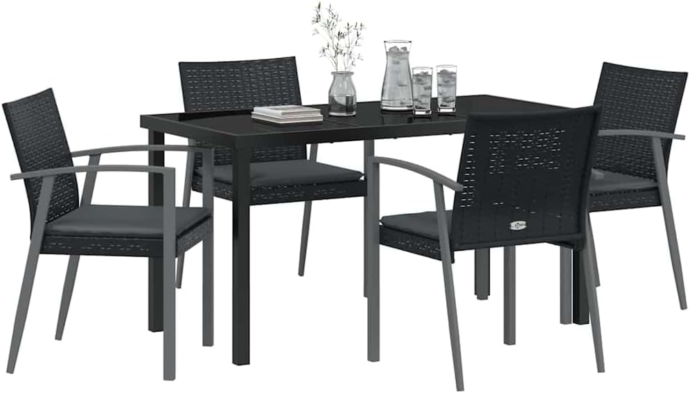 Gartenmöbel 5-teilig Schwarz Grau 140 x 70 x 73 cm PE Rattan wetterfest Pulverbeschichtet Armlehnen Gartenlounge Balkonmöbel für Terrasse Balkon Campingplatz