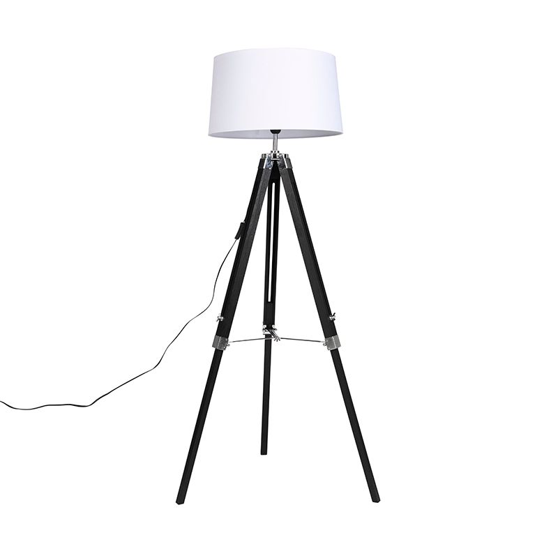 Vloerlamp Tripod zwart met kap 45cm linnen wit