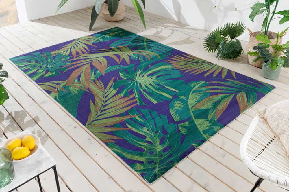 In- und Outdoor Teppich LEAF 240x160cm grün blau Blatt-Design wetterfest