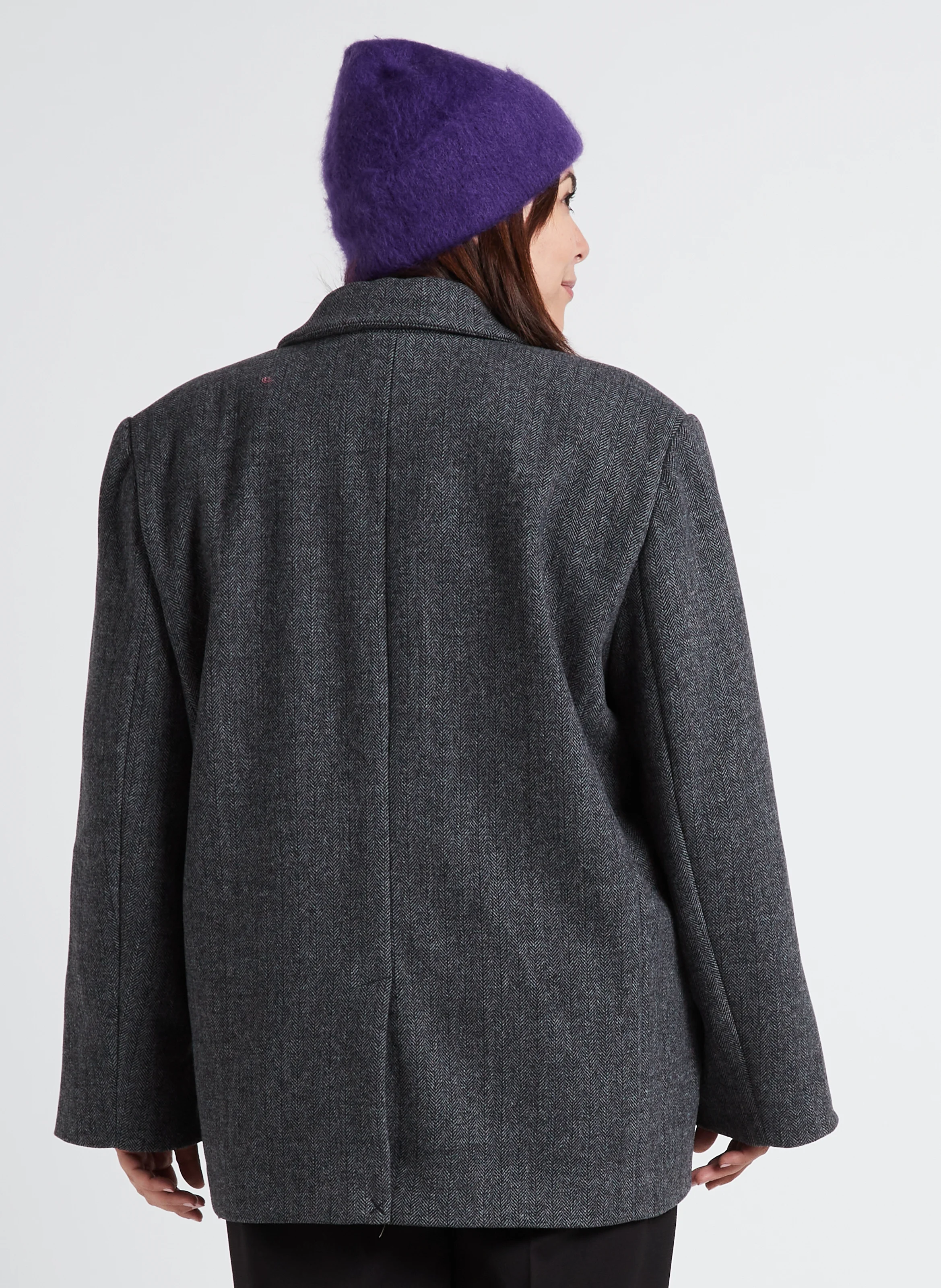 Manteau mi-long col tailleur à chevrons en maille mélangée | Gris