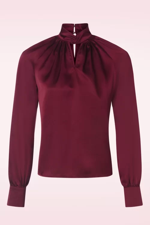 Vixen Twist satin blouse in wijnrood