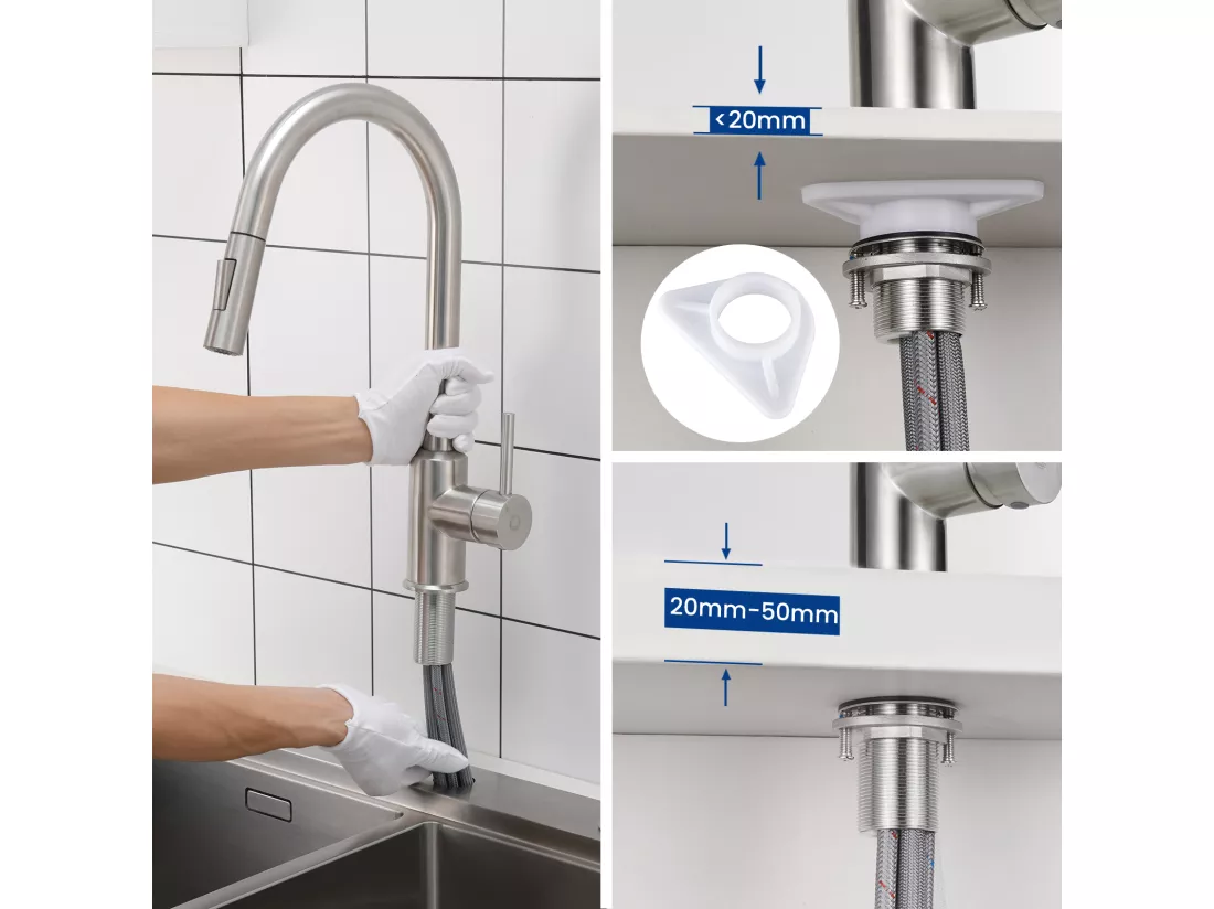 2PCS Mitigeur de Cuisine avec Douchette Extractible - Rotatif à 360 ° en Acier Inoxydable Brossé Mitigeur Cuisine d'Évier - 2 modes de sortie d'eau