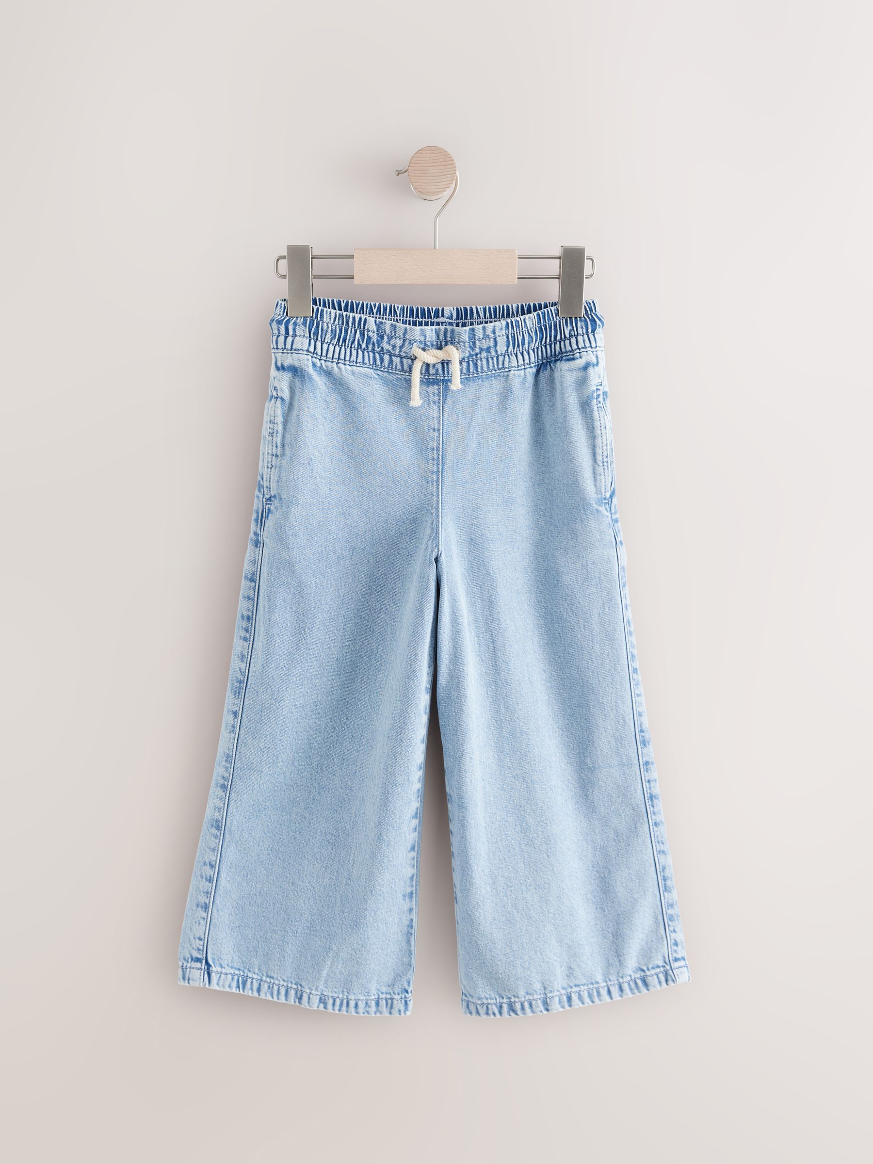 Middenblauw denim - Jeans met elastische taille en wijde pijpen (3-16jr)