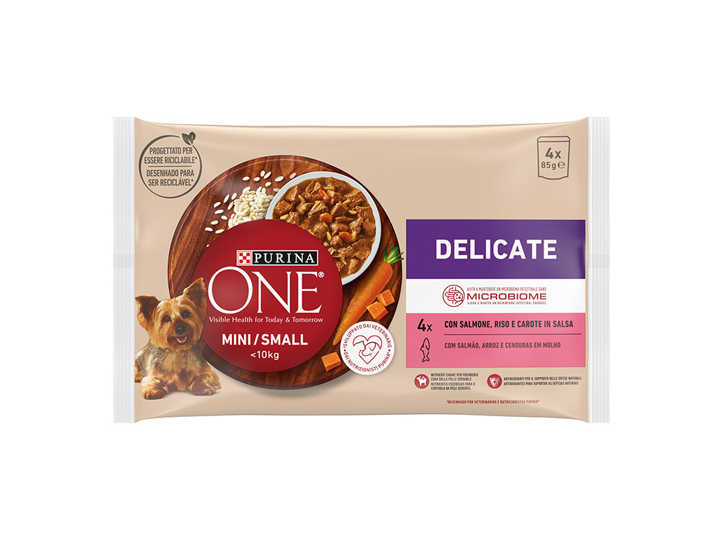 COMIDA HÚMIDA PARA CÃO MINI PURINA ONE MINI DELICATE 4X85G