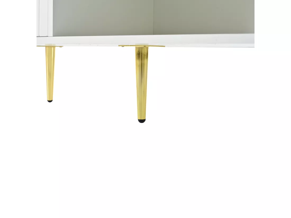Armoire Banc à chaussures avec trois portes de rangement Avec poignées métalliques asymétriques Blanc