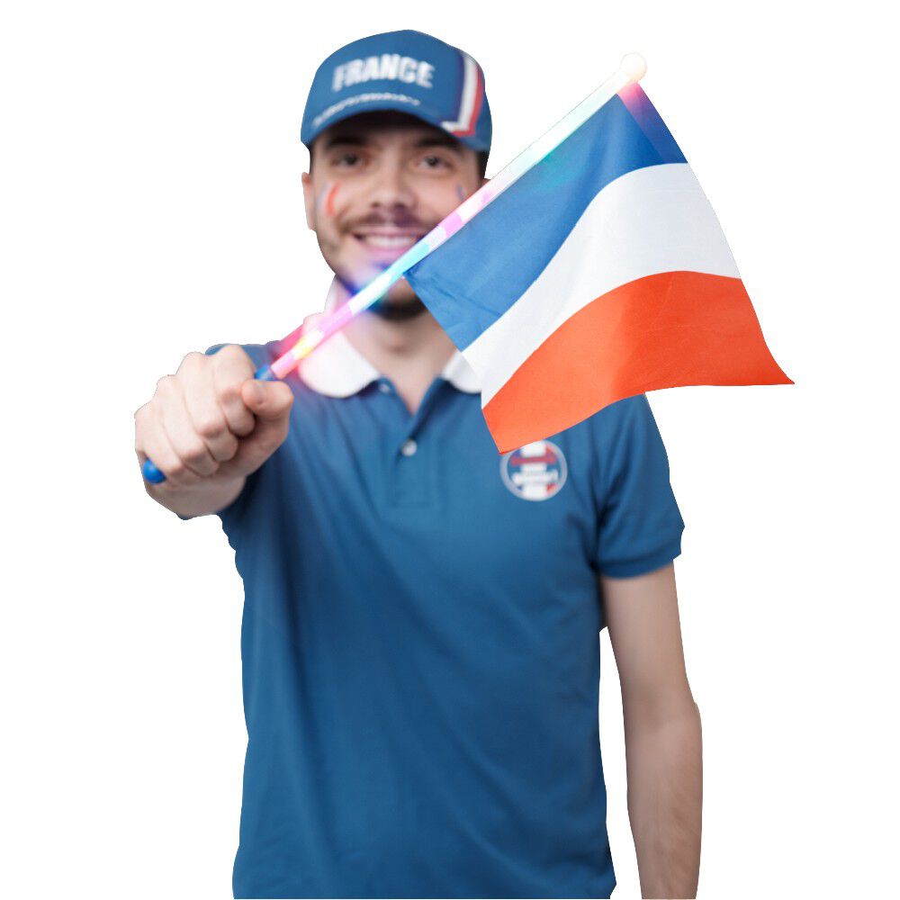 Drapeau avec embout lumineux supporter France