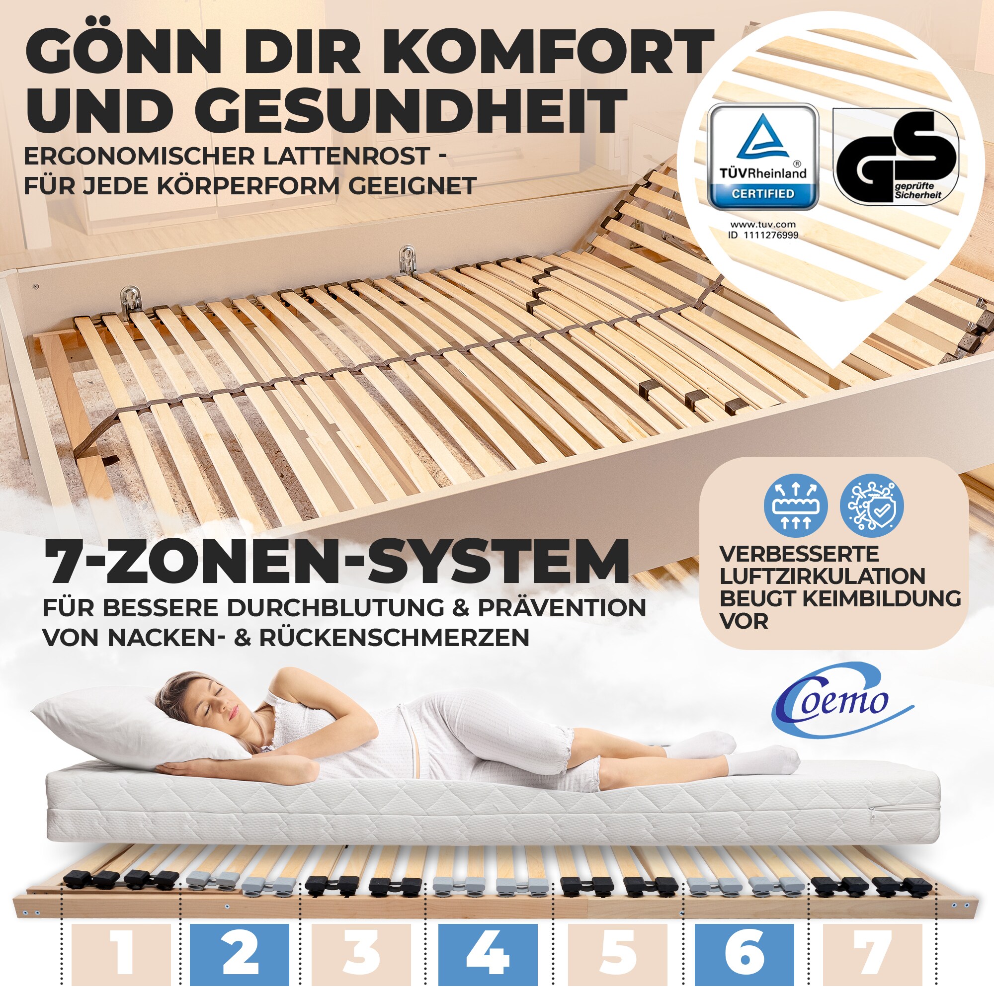 Coemo 7-Zonen-Lattenrost Ergo K 120 x 200 cm zerlegt