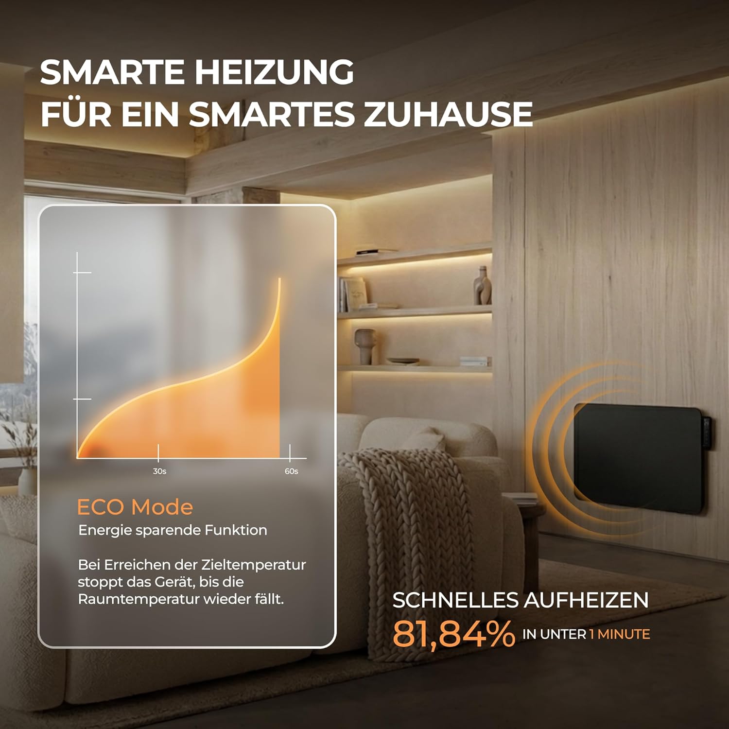 BR Bringer Hybrid Infrarotheizung 2000 Watt mit Konvektion - Smart Thermostat, WIFI & App - für Wandmontage oder als Standgerät für Räume bis 30m² - Energiesparend - Deutsche Qualitätsmarke (schwarz)
