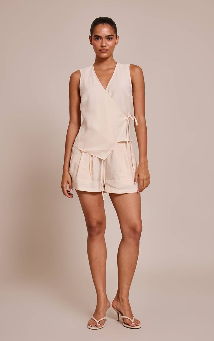 Crème Short Plissé En Tissu Tissé
