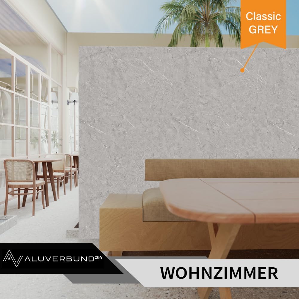 AMON Wandpaneele 122x244cm in Natur-Steinoptik (Classic Grey) ideal als Duschrückwand Badrückwand Küchenrückwand TV-Rückwand Dusch- Bad- Wand-Verkleidung aus 3mm PVC Wasserdicht Wasserfest