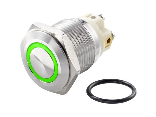 TRU COMPONENTS TC-7494692 TC-GQ16F-10E/L/G/12V/S Hærværkssikret trykkontakt 48 V/DC 2 A 1 x Off/(On) Tastende Grøn IP65 1 stk