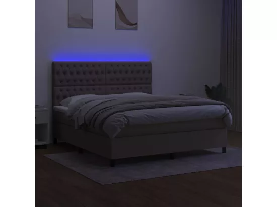 Sommier tapissier avec matelas et LED Taupe 180x200 cm Tissu