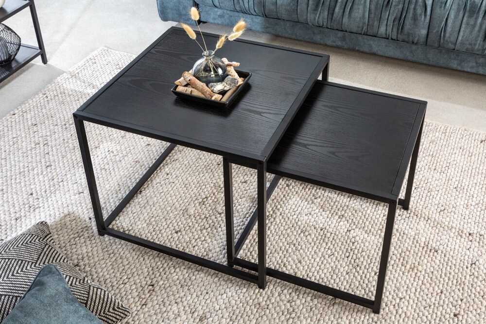 riess-ambiente 2er Set Beistelltisch SLIM LINE - 50cm anthrazit schwarz Marmor-Design Metallgestell Couchtisch
