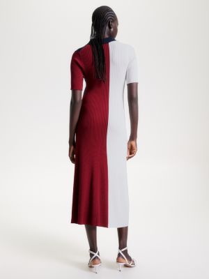 Vestido polo midi slim fit com blocos de cores