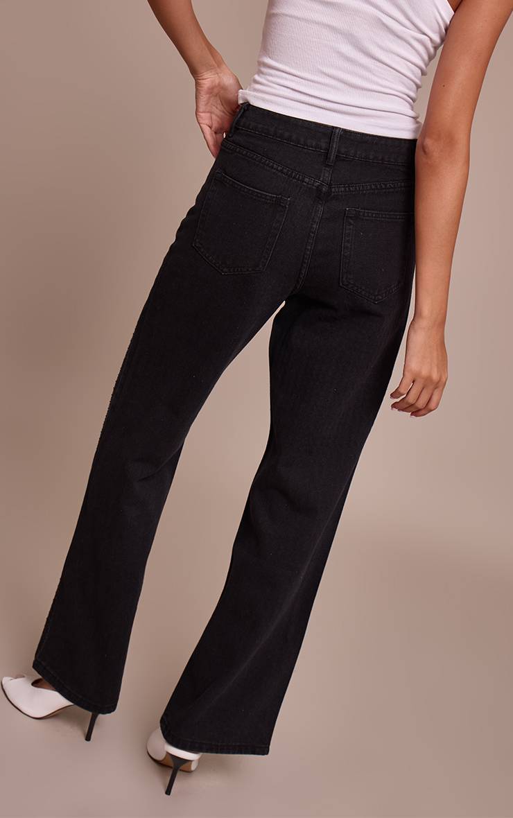 Noir Jean Droit Taille Haute En Denim Avec Strass Thermocollants
