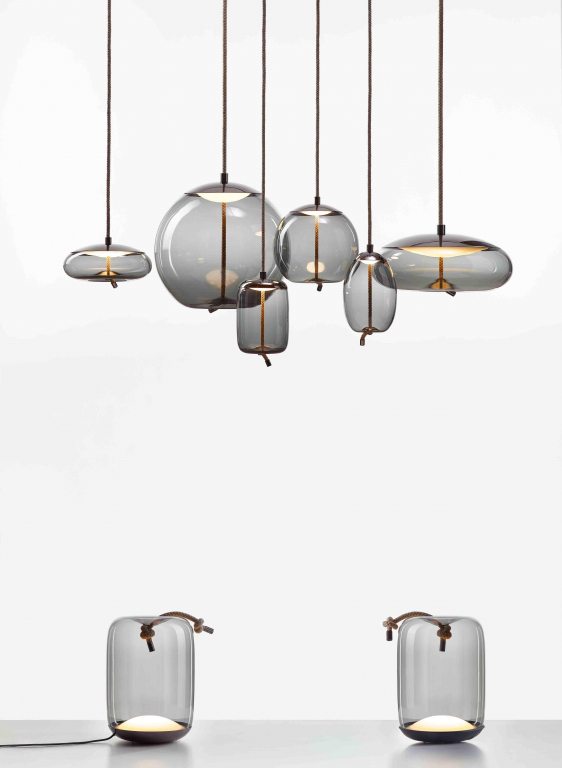Brokis Knot Cilindro tafellamp LED oplaadbaar rookgrijs - zwart