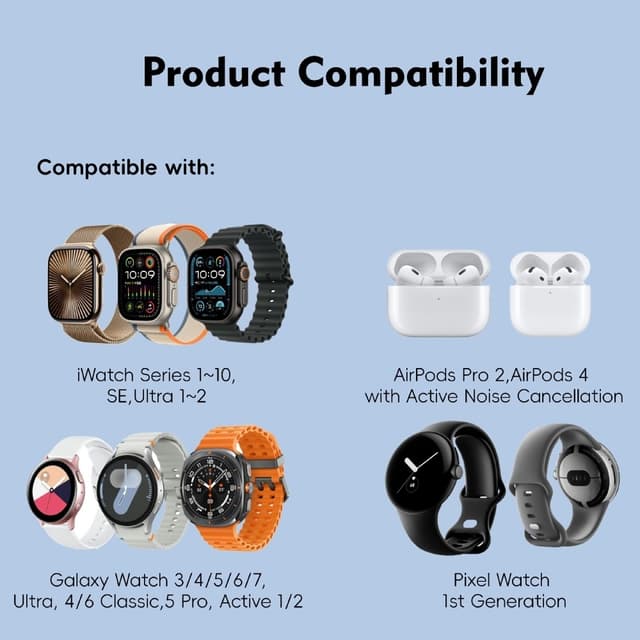 Trådløs oplader til A Watch AirPods Samsung Galaxy Watch Google Pixel Watch