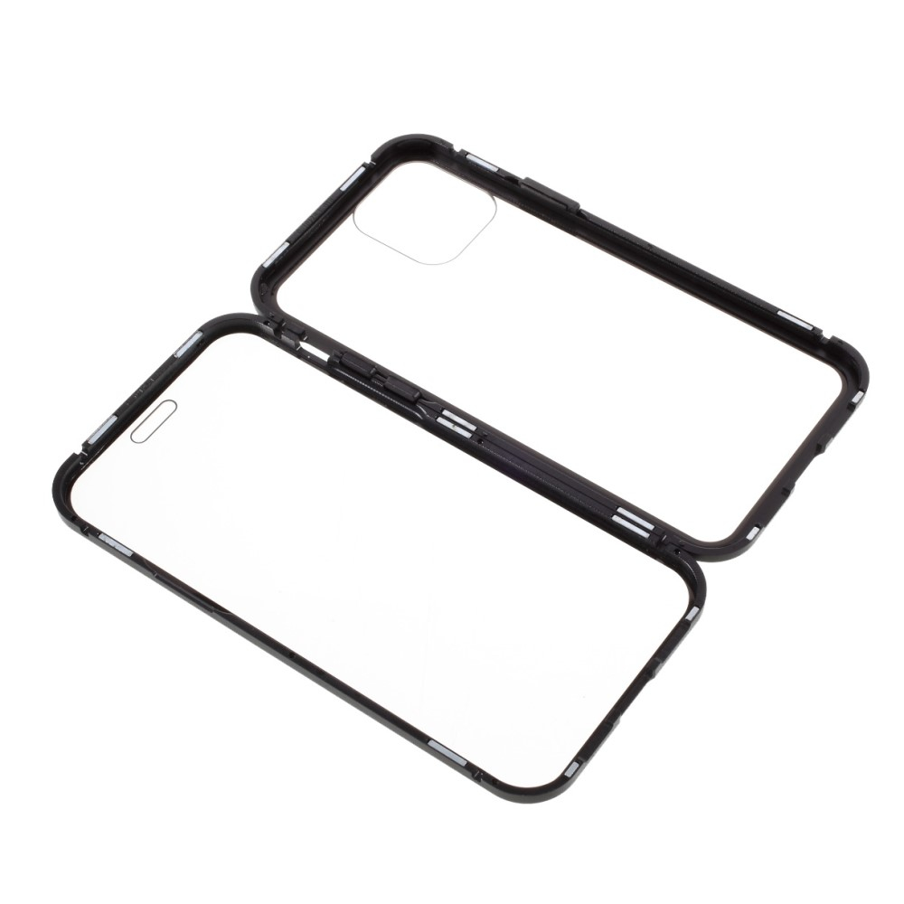 iPhone 12 / iPhone 12 Pro Magnetische Alu Schutzhülle mit Panzer Glas Backcover   Displayschutz (Magnet-Technologie) - Schwarz