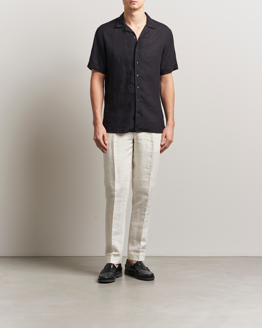 Stenströms Short Sleeve Linen Shirt Black