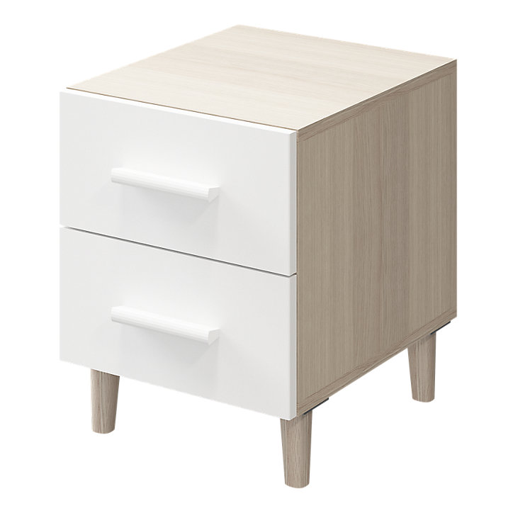 Table de chevet sur pieds blanche et effet chêne 2 tiroirs GoodHome Atomia H. 48,5 x L. 37,5 x P. 45 cm
