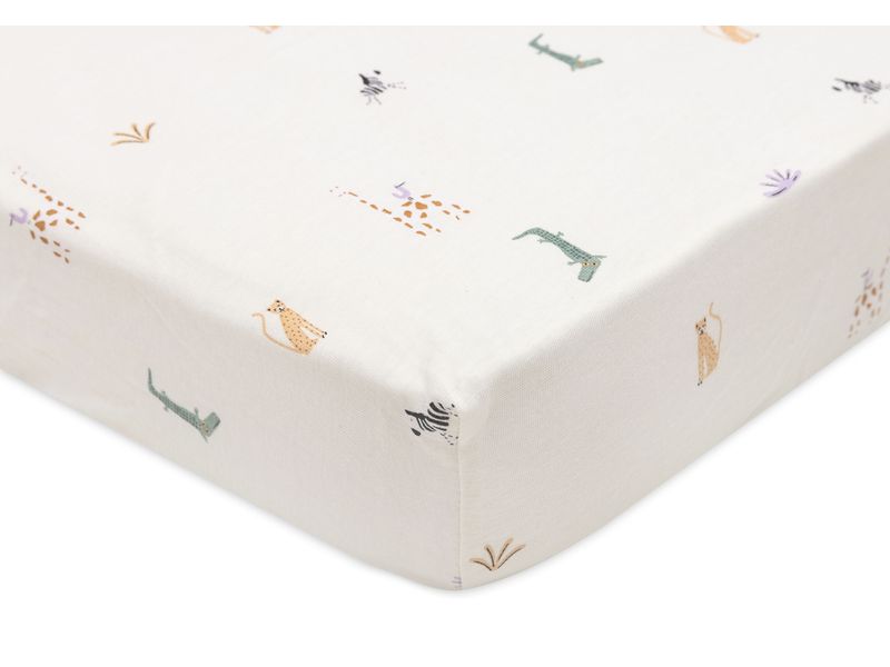 Jollein Fix-Leintuch Jungle Jambo 120 x 60 cm, Weiss Spannbettlaken aus Jersey