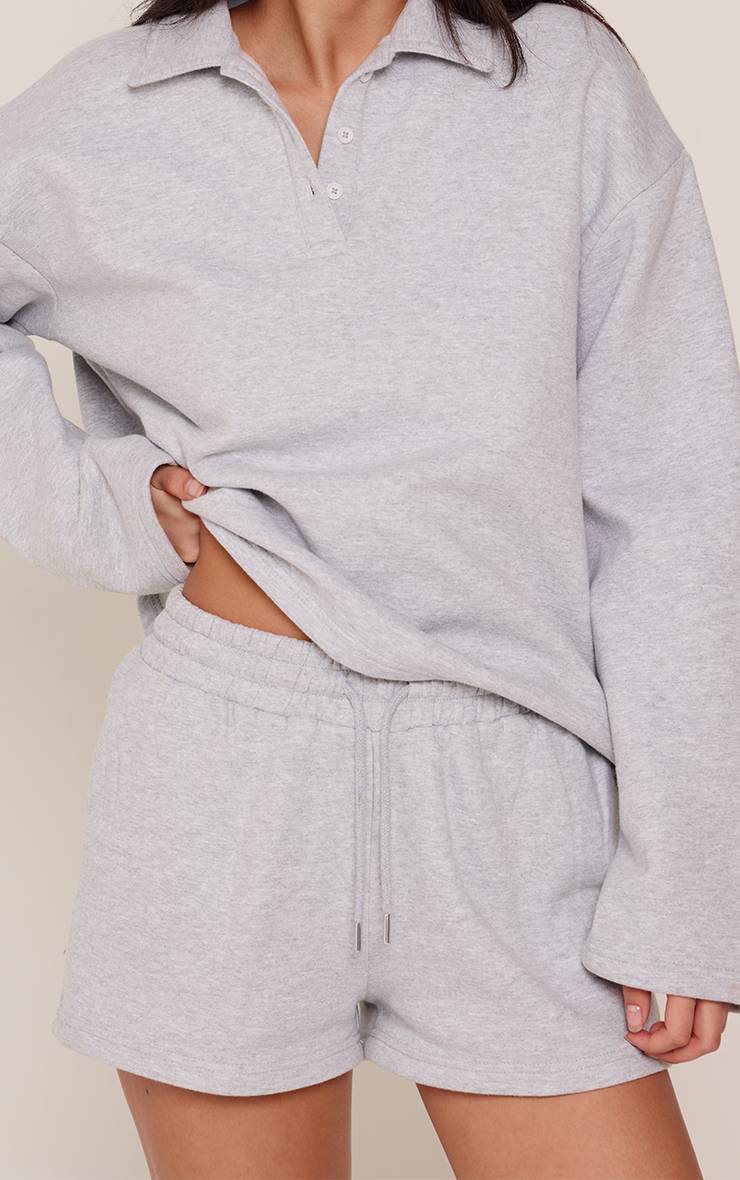 Gris Chiné Sweat-shirt Léger À Col Polo