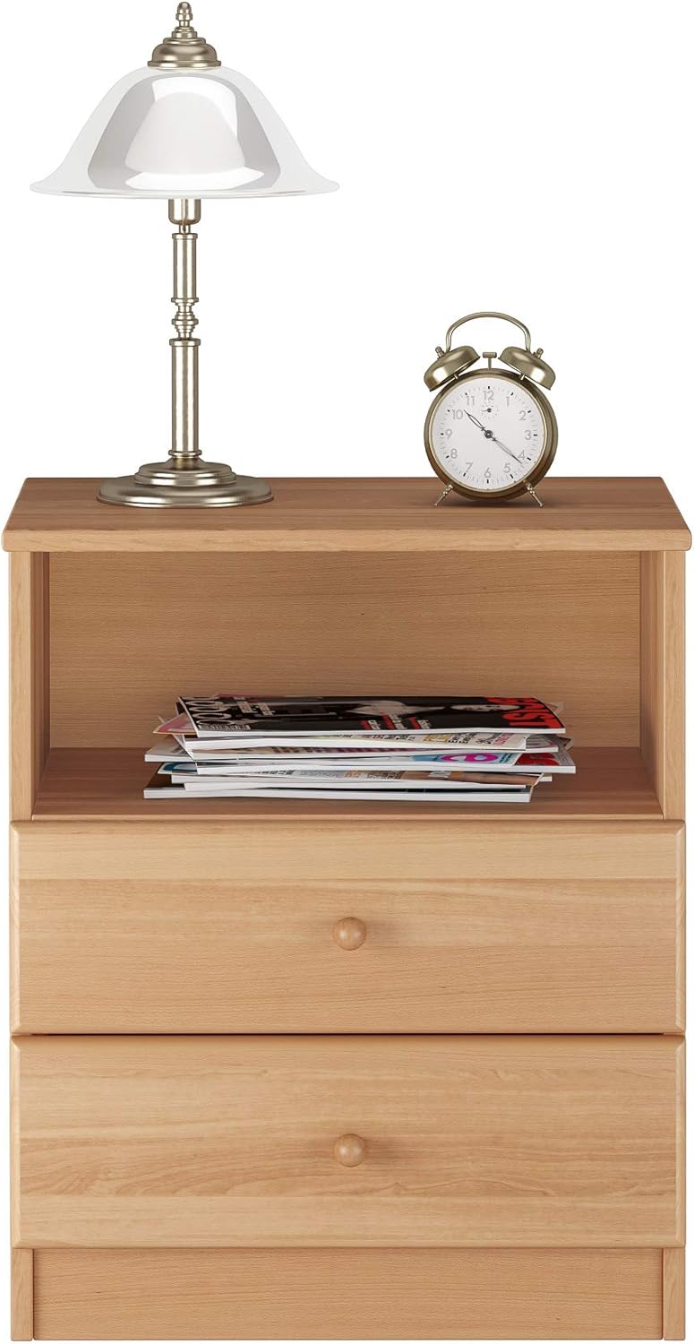 Erst-Holz 90.20-K35 hohe Nachtkonsole Buche Nachttisch mit Zwei Schubladen und offenem Fach