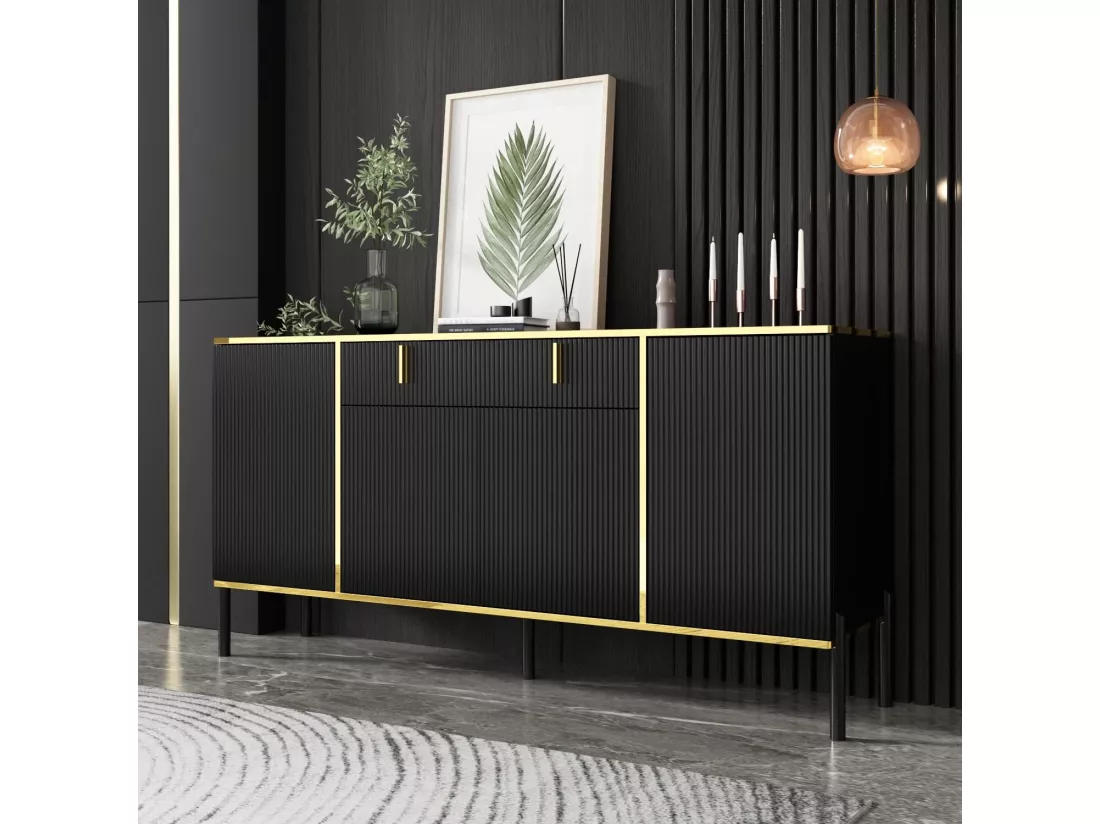Buffet avec 4 portes et 1 tiroir Salon Chambre Bureau 160x40x80cm Noir