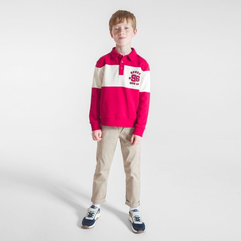 Sweat-shirt col polo rouge garçon