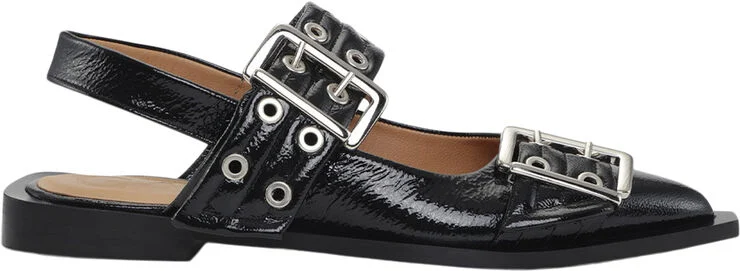 Ganni Feminine Buckle Ballerina Naplack Black