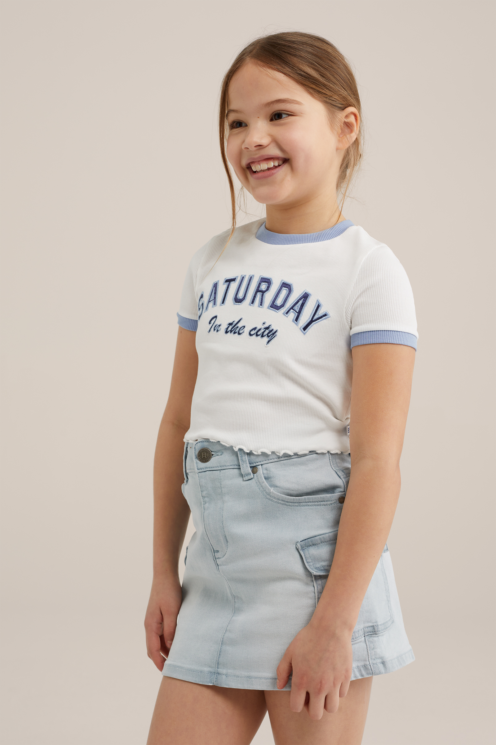 Meisjes cropped T-shirt van ribstof WE Fashion Wit