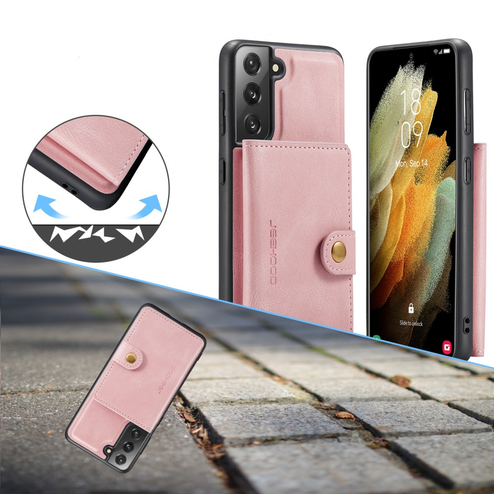 2in1 Samsung Galaxy S21 FE 5G Leder Hülle Wallet   Magnetisches Kreditkartenfach - Rosa