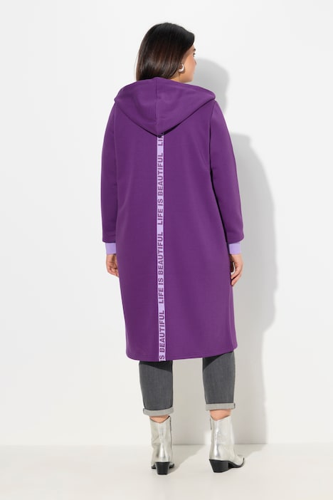 Long-Sweatjacke, Kapuze, 2-Wege-Zipper, Rückenstreifen