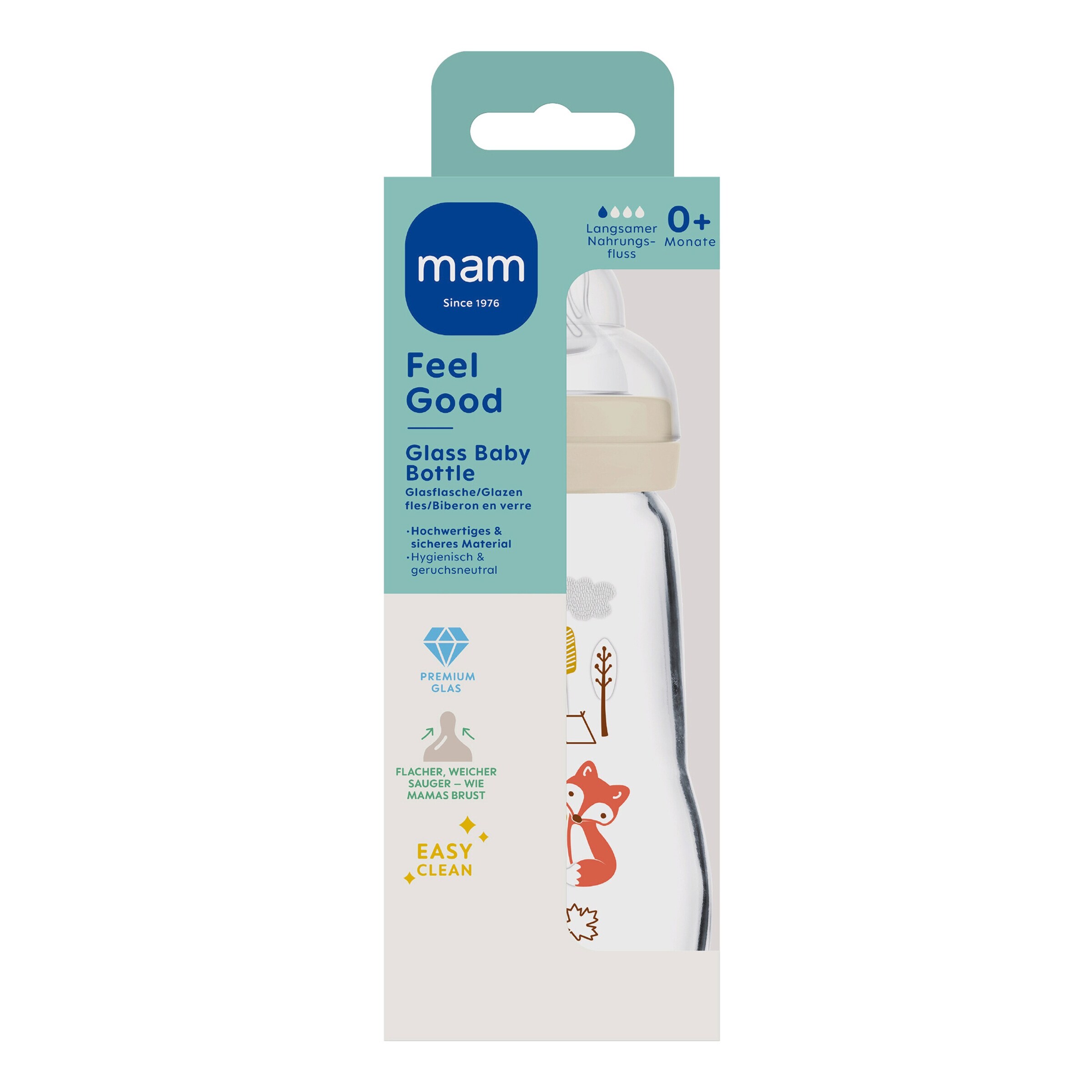 MAM Babyflasche Feel Good matt, Glas, 260 ml, ab 0M beige