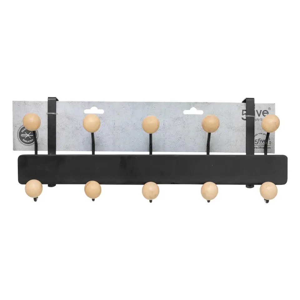 5Five Deurkapstok - zwart/beige - 10-haaks - B44 x H17 cm
