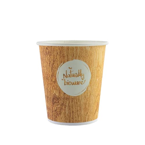 Gobelet carton compostable Huhtamaki Bioware impression bois 10cl