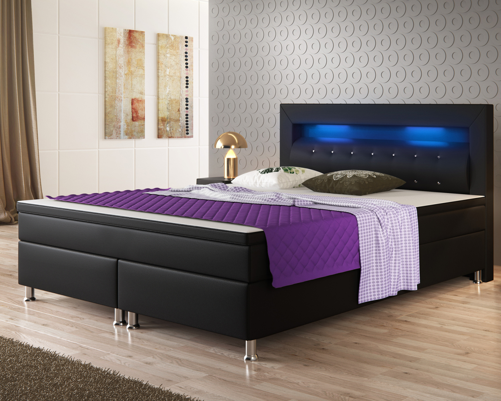 Boxspringbett - schwarz - Kunstleder - mit Topper - H3 - 180x200 cm