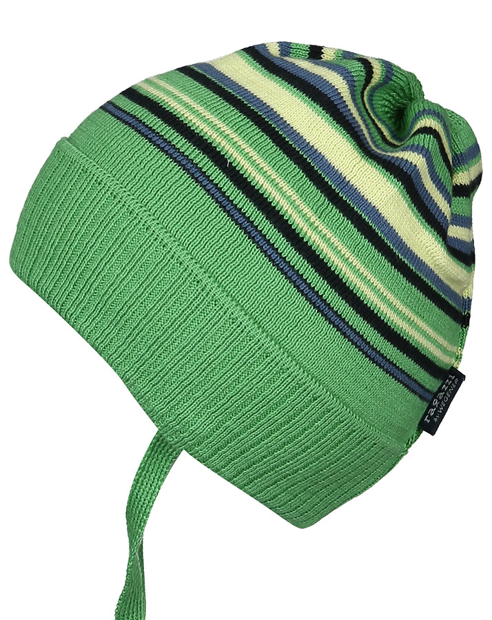 Strickmütze BABY zum Binden in grün/gelb