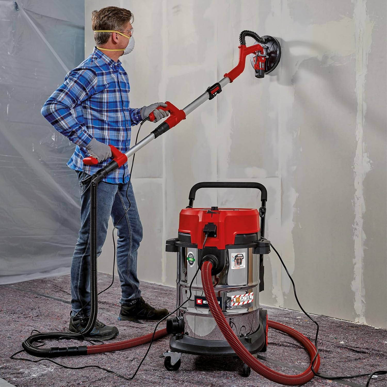 Einhell TE-VC 2350 SACL Wet/Dry Vacuum Cleaner (1,600 W, Dust Protection Class L, Filter Cleaning System, Suction Power 230 mbar, Stainless Steel Container 50 L)
