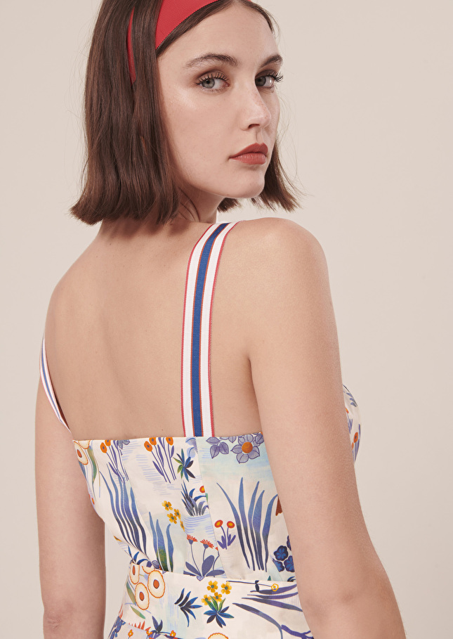 Robe Raquelinableue imprimée fleuri en popeline