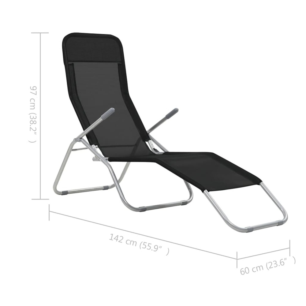 Chaises longues transat pliables 2 pices textilène noir