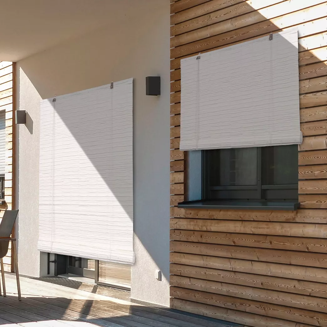 Store enrouleur extérieur effet rotin (90 x 180 cm) Tanoa Blanc