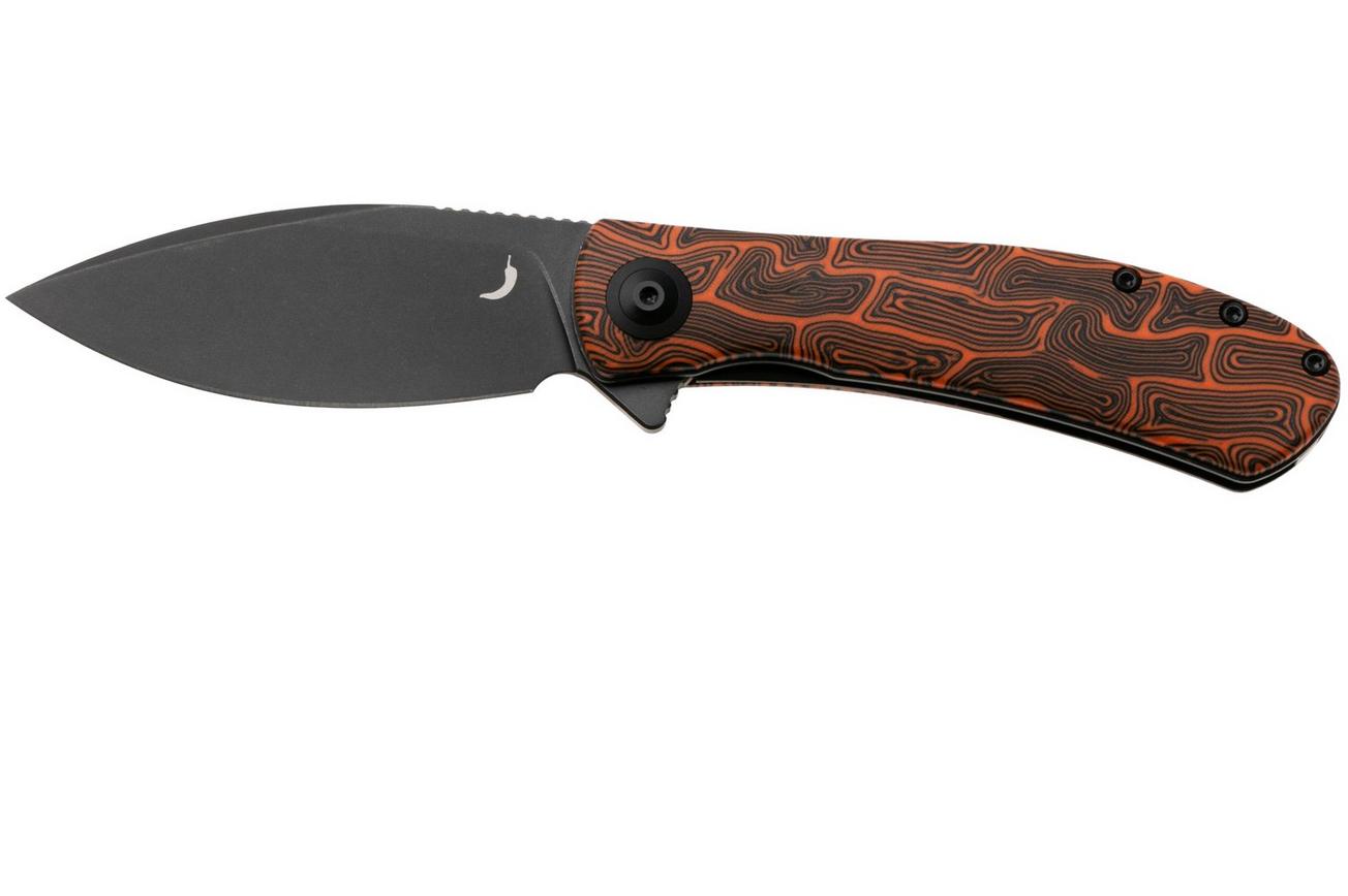 Trollsky Knives Mandu EVO MTE012 Blackwashed 14C28N, Orange Turtle G10, zakmes, Michael Trollsky design
