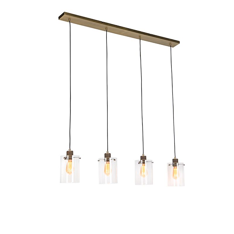 Scandinavische hanglamp brons met glas 4-lichts - Dome